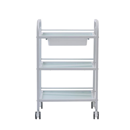 3-Tier Glass Wagon White with Sliding Tray