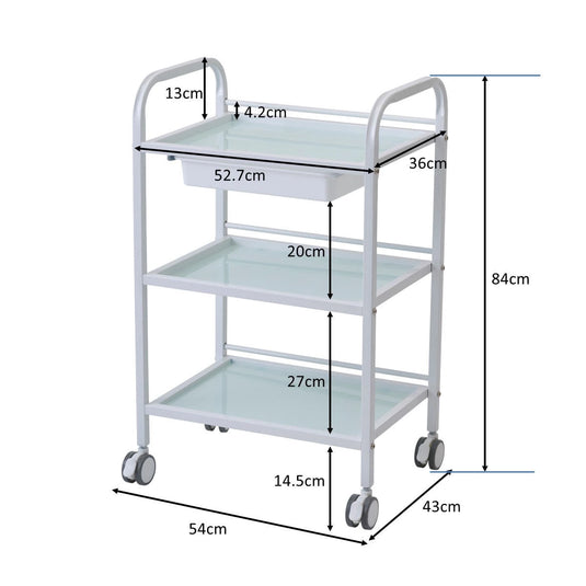 3-Tier Glass Wagon White with Sliding Tray