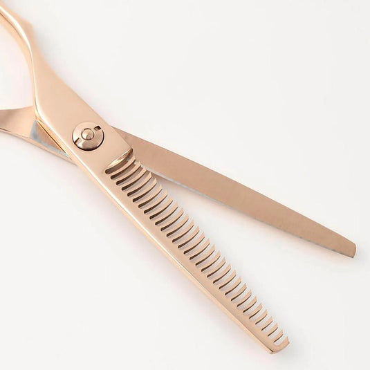 DEEDS GTZL630CT Pink Gold Left-Handed Thinning Shears – 30 Teeth Double-Blade (6.0 inch / Approx. 25% Thinning Ratio)