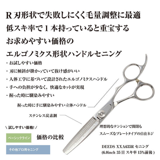 DEEDS XXA635R Thinning Scissors 35 Teeth, R Blade (6.0 inch / Approx. 15% Thinning Rate)
