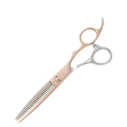 DEEDS GTZ630CT Pink Gold Titanium × Silver Thinning Shears – Bicolor 30 Teeth Double-Blade (6.0 inch / Approx. 25% Thinning Ratio)