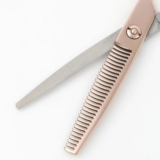 DEEDS GTZ630CT Pink Gold Titanium × Silver Thinning Shears – Bicolor 30 Teeth Double-Blade (6.0 inch / Approx. 25% Thinning Ratio)