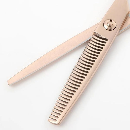 DEEDS GTZ630RA Pink Gold Titanium Thinning Shears – 30 Teeth Flat Blade (6.0 inch / Approx. 20–30% Thinning Ratio)