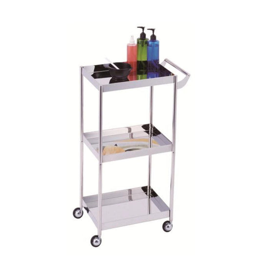 C-530 Stainless Steel Salon Trolley - Mirror Finish (Made in Japan, Pre-Assembled)
