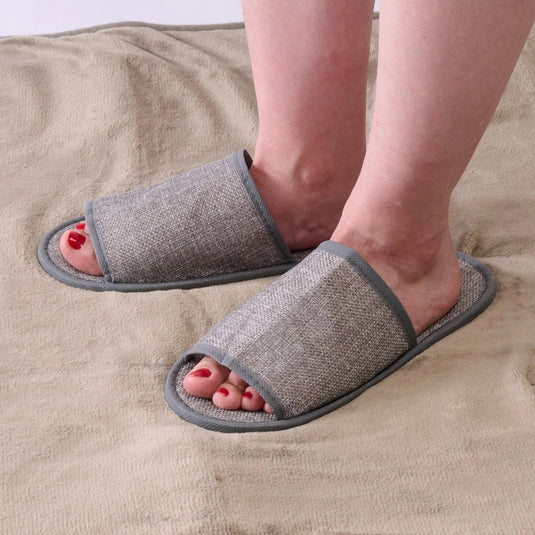 Smooth-Feel Linen Slippers, 15 Pairs (Charcoal)