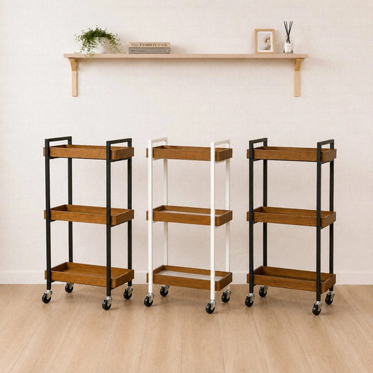 Natural Wood Rustic 3-Tier Slim Wagon (3 Colours Available)