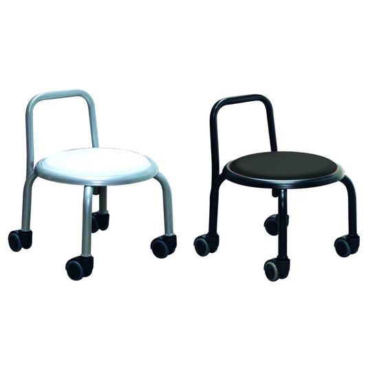 Low Caster Stool with Backrest - Available in 2 Colors