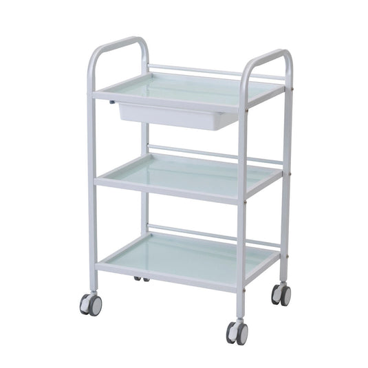 3-Tier Glass Wagon White with Sliding Tray