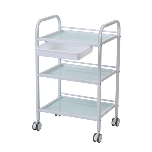 3-Tier Glass Wagon White with Sliding Tray