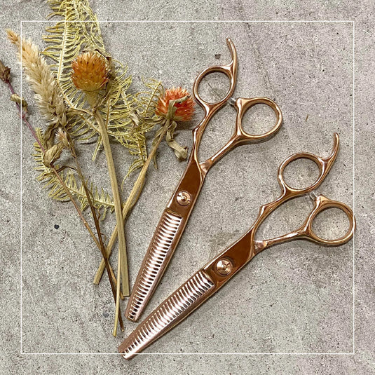 DEEDS GTZ630R Pink Gold Titanium Thinning Shears – 30 Teeth R Blade (6.0 inch / Approx. 10–15% Thinning Ratio)