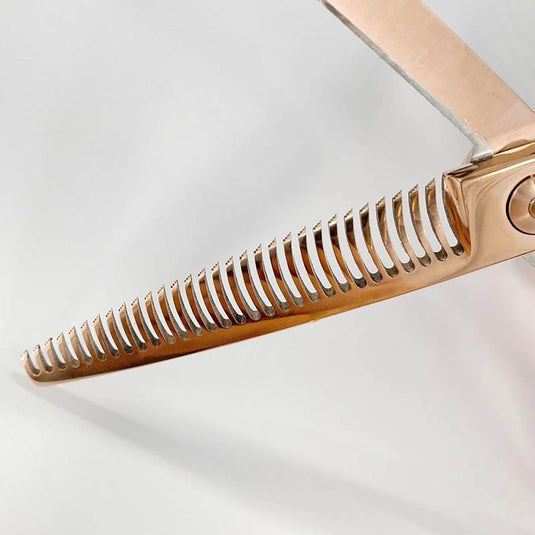DEEDS GTZ630CCT Pink Gold Titanium Thinning Shears – 30 Teeth Triple-Blade (6.0 inch / Approx. 35% Thinning Ratio)
