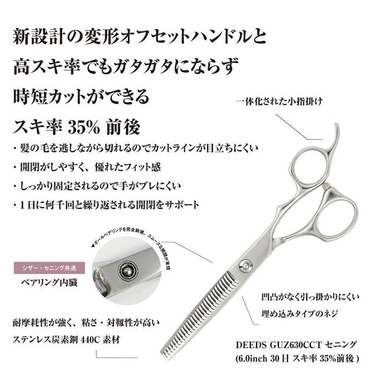 DEEDS GUZ630CCT Thinning Shears – 30 Teeth Triple-Blade (6.0 inch / Approx. 35% Thinning Ratio)