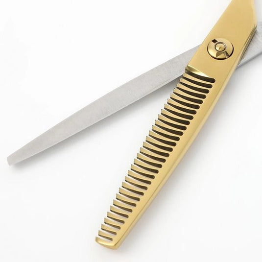 DEEDS GDZ630CT Gold Titanium × Silver Thinning Shears – Bicolor 30 Teeth Double-Blade (6.0 inch / Approx. 25% Thinning Ratio)