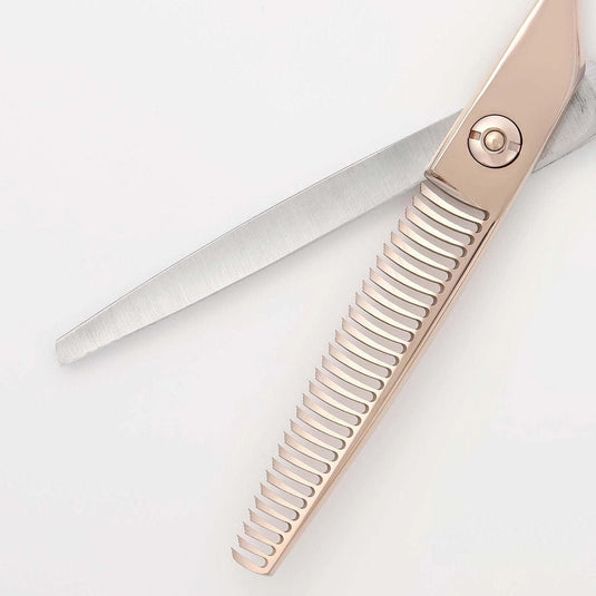DEEDS GTZ630CCT Pink Gold Titanium x Silver Bicolour Thinning Scissors 30 Teeth 3-Step Blade (6.0 Inch, Approx. 35% Thinning Rate)
